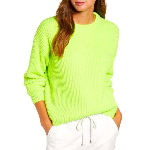 Lou & Grey Sweaters - NWT Lou & Grey Cropped Neon Green Cable Knit Sweater, Wool Alpaca Blend, Size M